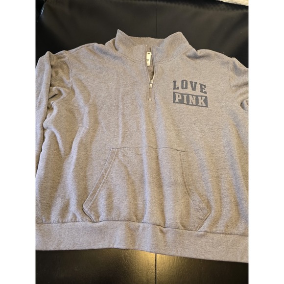 Victoria's Secret Tops - Victoria's Secret PINK Gray Quarter-Zip Pullover Sweatshirt - Large - LOVE PINK